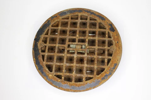 Antique Vintage 8 3/8" Round Cast Iron Metal Floor Grate Heating Vent Register Cover