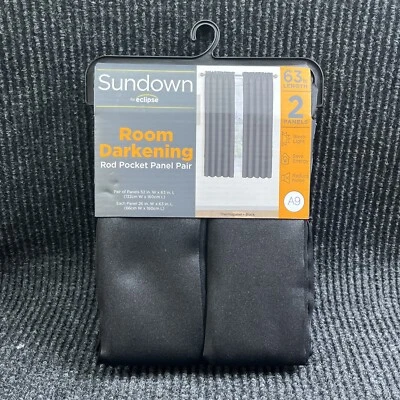 Sundown By Eclipse Room Darkening Rod Pocket Panel Pair Black Curtins 26" x 63"  - Image 1 of 4