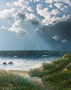 This original summer seascape is a 22 x 30 inch oil on canvas painted in 2019. - Picture 1 of 9