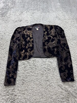 Vtg Scarlett Nite Jacket Women 5/6 Black Floral Velvet Velour Crop Made In USA - Image 1 of 4