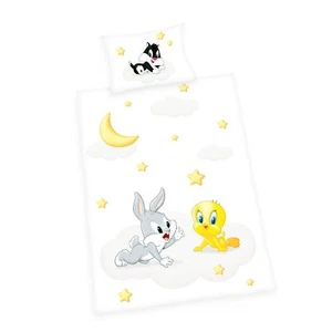 Herding Renforcé  Baby Bettwäsche 2 tlg. 100x135cm Looney Tunes Wolke Weiß Grau - Bild 1 von 7