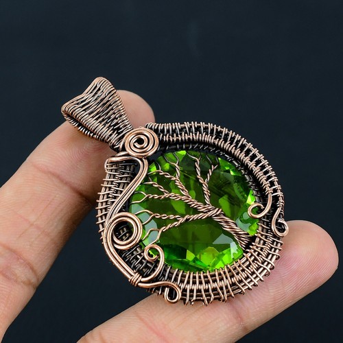 VETEMENTS Ciondolo Peridot Pietra Pregiata Fatto a Mano Filo di Rame Avvolto Gioielli LC 261