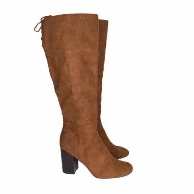 Kenneth Cole Reaction Tobacco Brown Corie Lace Fabric Knee High Boots 8.5M New - Image 1 of 4