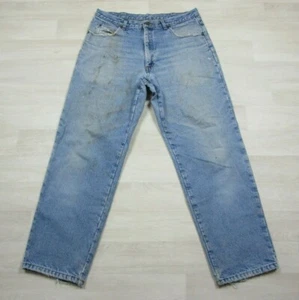 VTG L.L. Bean Relaxed Distressed Green Fleece Lined Denim Blue Jeans 34x31 USA - Picture 1 of 12