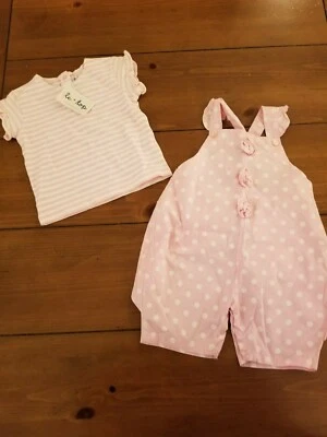 Le Top 2 Piezas Bebé Niña Rosa y Blanco Lunares Rayas Volantes Nuevo con Etiquetas 12 Meses Foto 1 de 3