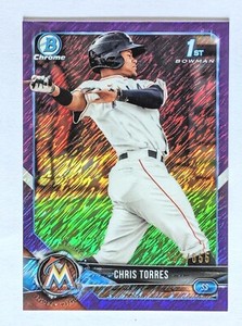 2018 Bowman Chrome 1st Chris Torres /655 purple shimmer refractor BCP207 Marlins