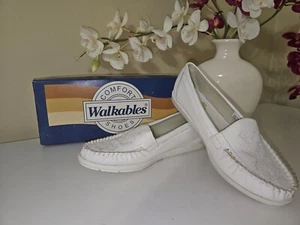 Walkables Women's White Leather Loafers Moccasins Comfort Flat Shoes Sz.7,5 - Picture 1 of 19