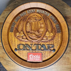 VTG 1980's COORS "ON TAP" Beer Barrel Hanging Bar Sign 14" Man Cave - Picture 1 of 6