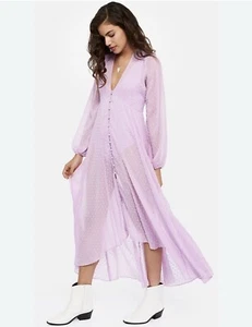 EXPRESS ROCKY BARNES SWISS DOT SHEER KIMONO DRESS LILAC size Medium - Picture 1 of 4