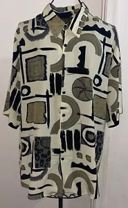 Vintage Monzini Collection Button Shirt Mens XL Beige Artsy Abstract Geometric - Picture 1 of 4