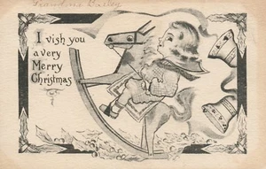 Samson Bros Girl on Rocking Horse Christmas Postcard - Picture 1 of 2