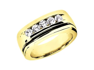 Genuine 1Ct Round Cut Mens Wedding Band Ring Solid 10K Yellow Gold GH I1 Channel - Picture 1 of 3