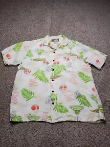 Vintage Big Dogs Hawaiian Shirt Medium Mens Linen Blend Floral Cocktails Y2K - Picture 1 of 9