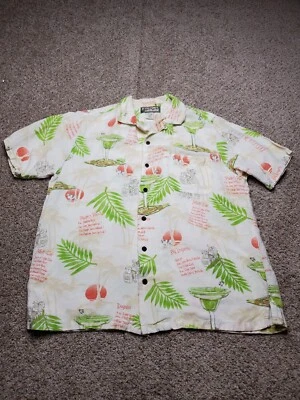 Vintage Big Dogs Hawaiian Shirt Medium Mens Linen Blend Floral Cocktails Y2K - Изображение 1 из 4