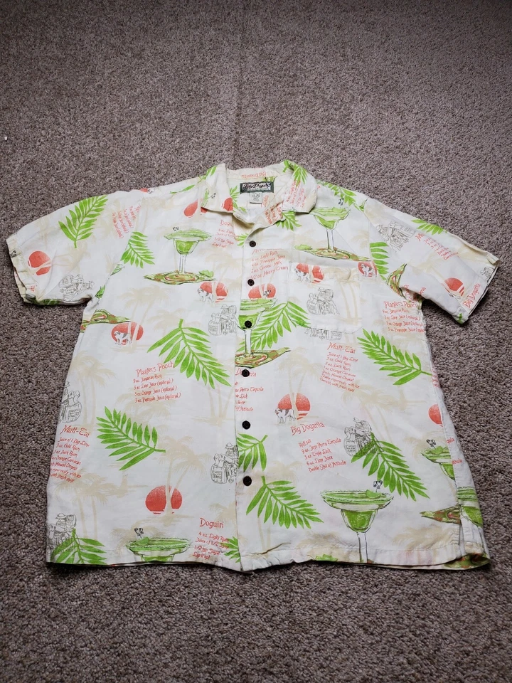 Vintage Big Dogs Hawaiian Shirt Medium Mens Linen Blend Floral Cocktails Y2K - Image 1 of 4