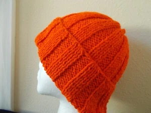 Hand knitted elegant & warm beanie/hat, bright orange - Picture 1 of 6
