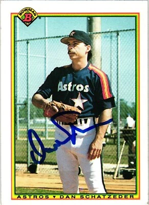 Dan Schatzeder #69 Signed 1990 MLB Bowman Baseball card Auto Astros - Image 1 of 2