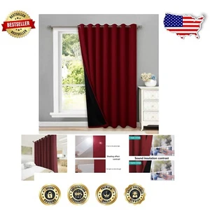 Luxury Noise Reducing 100% Blackout Drapery for Sliding Doors - Burgundy 100x84 - Picture 1 of 10