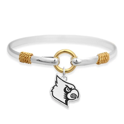 Louisville Cardinals Silver Tone Bangle Charm Bracelet, NCAA,Gift for Her Mom Cover