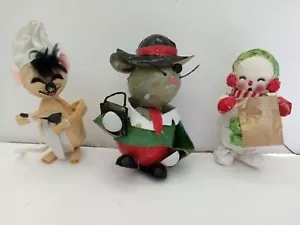 3 Vintage Pappmaché Weihnachtsschmuck Weihnachtsmann Maus Schneemann, Dämmerung Koch Ratte - Bild 1 von 9