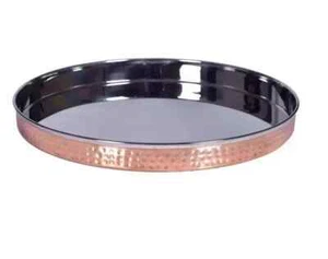 2x Copper Steel Round Thali/Tray/Plate, Serving Dish, Indian Cuisine 7" Inch - Picture 1 of 1