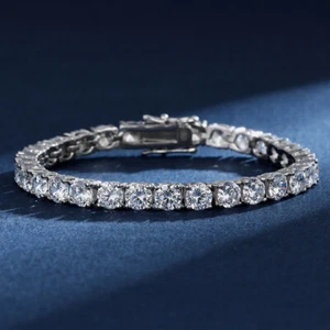 Hiphop 5mm 5A Zircon Tennis Chain Bracelet Women Men 925 Sterling Silver Gift - Picture 1 of 5