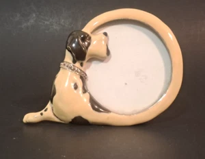 Dog Picture Frame Heavy  Cast Metal & Resin, Ivory & Black 5”x3.5" Cute - Picture 1 of 2