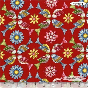 RJR, LORI'S ART GARDEN, GARTENVÖGEL, 3243-4, VÖGEL, BLUMEN, PREIS @ 1/2 YD - Bild 1 von 1