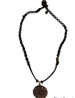 Autêntico Vintage LUCKY BRAND Corrente/Pingente de Camurça Marrom Colar - Imagem 1 de 4