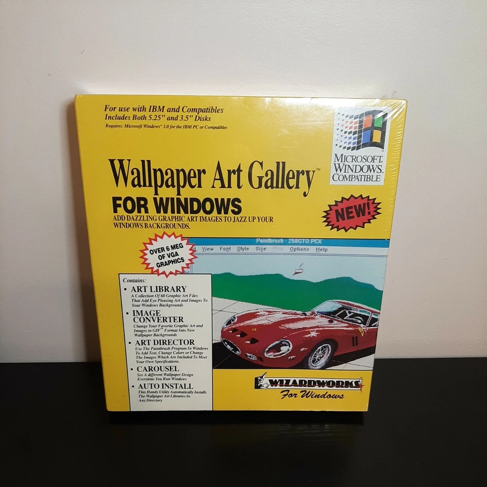 New Wallpaper Art Gallery Microsoft Windows 3.0 Vintage Box PC Wizardworks disks - Image 1 of 4