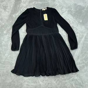 Michael Kors Black Pleated Long Sleeve Dress PM 55% Recycled Polyester NWT 2586 - Picture 1 of 10