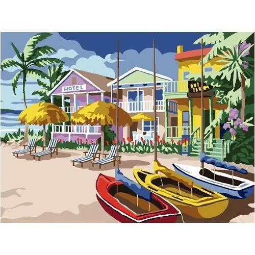 Kit canevas barques toile coton + aiguille + fils enfants broderie   - Photo 1/1