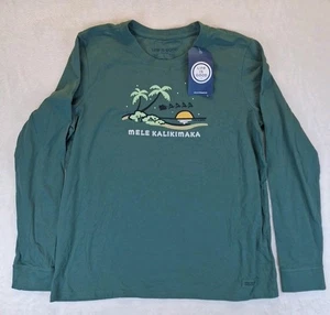 NEW Life Is Good Womens Lrg. Long Sleeve Christmas T Shirt Mele Kalikimaka Green - Picture 1 of 11