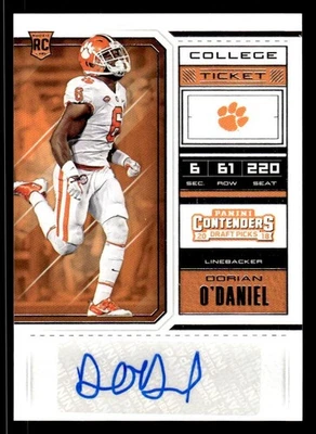 2018 PANINI CONTENDERS DRAFT PICKS DORIAN O'DANIEL 146 RC AUTOGRAPH TIGERS - Image 1 of 2