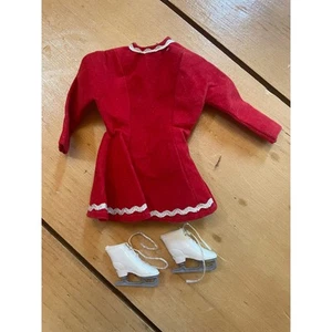 Vintage Barbie Red Ice Skating Dress w/ pair of ice skates.soft marked hong kong - Picture 1 of 4