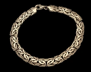925 Sterling Silver Vermeil Gold OT TURKEY 7mm Byzantine Chain 7 1/4” Bracelet - Picture 1 of 3