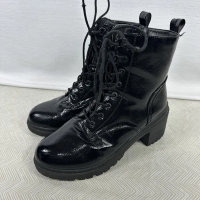 Rouge Combat Boots Women's Black Size 8 Lace Up Side Zip Block Heel Grunge - Image 1 of 4