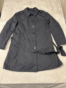 Lands End Trench Coat Womens M Belted Button Front Lined Rain Jacket Black - Picture 1 of 14