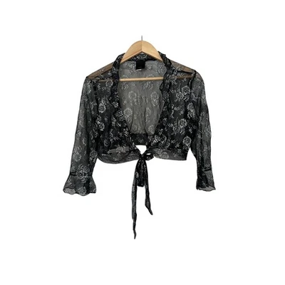 Top bolero transparente con corbata frontal floral negra grande J.T.B para mujer caprichoso gótico Y2K  Foto 1 de 4