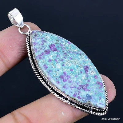 Ruby Fuchsite 925 Silver Plated Handmade Pendant of 2.64" - Image 1 of 3