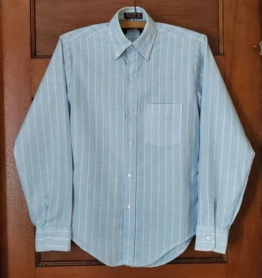 VTG 80s Button-down Oxford Striped LS Shirt Youth Boys Sz 16 Classic Prep School - Image 1 of 4