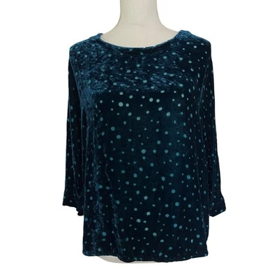 Top de mujer corte suelto terciopelo mezcla seda burnout manga 3/4 talla M azul retro Foto 1 de 4