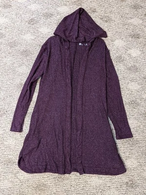 Xersion Cardigan Duster Sweater Medium Long Open Purple Hooded Lightweight - Image 1 of 4