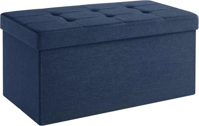 Dark Blue Folding Ottoman Bench 76cm Linen Storage Seat Footstool 89L Box - Image 1 of 4