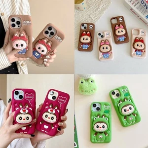 3D Soft Silicone Labubu Phone Case for iPhone 16 15 14 13 11 Pro Max With Holder - Picture 1 of 36