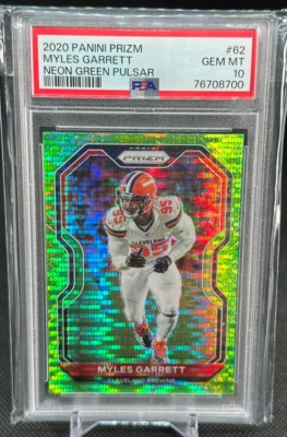 2020 Panini Prizm MYLES GARRETT Neon Green Pulsar Cleveland Browns PSA 10 #62 - Image 1 of 2