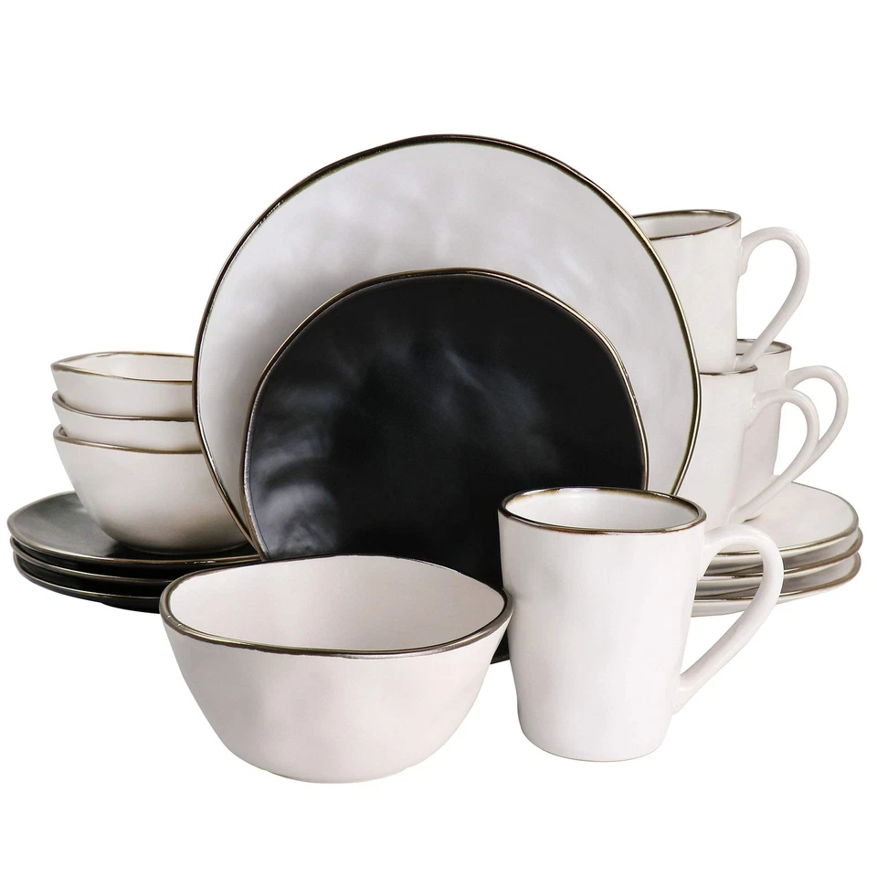 Elama Roman 16 pc Stoneware Dinnerware Set in Assorted Matte w Gold Rim - Image 1 of 1
