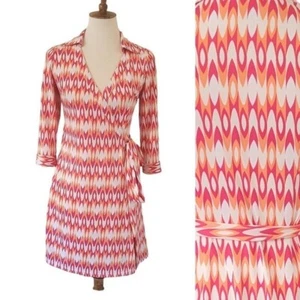 Julie Brown Multi-color Pink Orange and White Wrap Dress - Picture 1 of 8