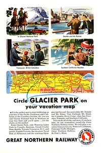 PRINT AD 1947 Great Northern Railway Glacier Park Vacation Map 6.75 x 10 - Picture 1 of 1