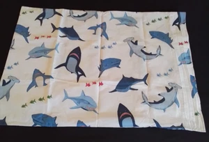 Pottery Barn Kids Shark Bite Standard Pillowcase Ocean Sea Life Blue Red Green - Picture 1 of 10